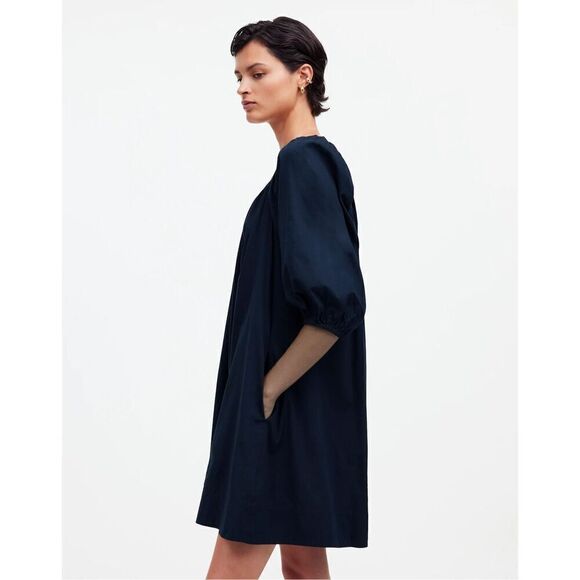 Madewell Square-Neck Puff-Sleeve Mini Dress in Navy Blue Size 2 NWT - Picture 4 of 8
